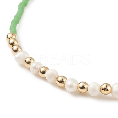 Natural Pearl & Glass Seed & Brass Beaded Stretch Bracelet for Women BJEW-JB08977-1