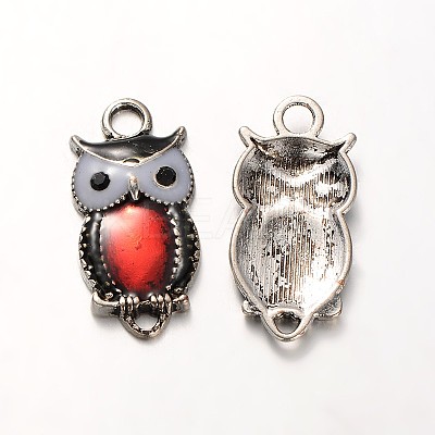 Owl Antique Silver Tone Alloy Rhinestone Enamel Pendants LS-ENAM-N041-01D-1
