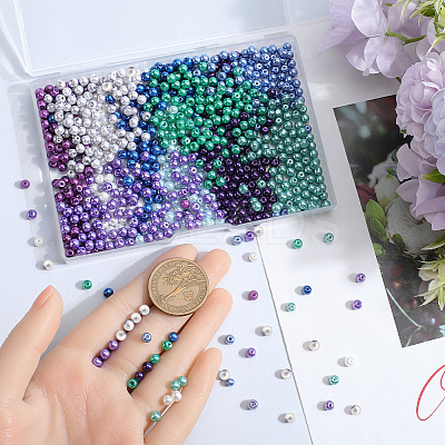 1000Pcs 10 Colors Baking Paint Pearlized Glass Imitation Pearl Round Beads HY-SP0001-01C-1