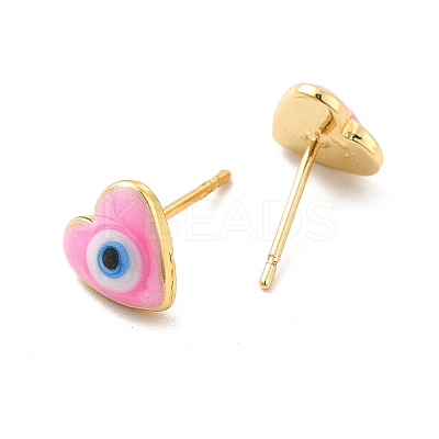 Enamel Heart with Evil Eye Stud Earrings EJEW-P210-05G-01-1