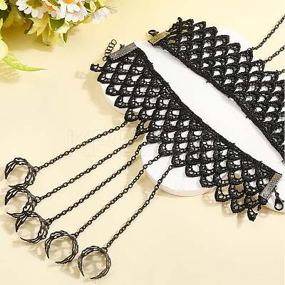 2Pcs Halloween Gothic Finger Ring Bracelets for Women BJEW-CN0001-15-1