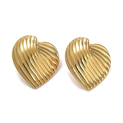 Ion Plating(IP) 304 Stainless Steel Heart Ear Studs for Women EJEW-P234-18G-1