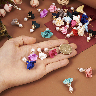 32Pcs 16 Colors Flower Chiffon Pendants FIND-TA0003-41-1