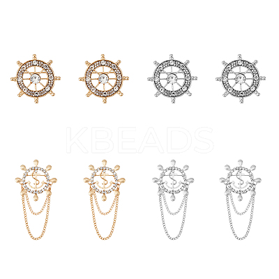 8Pcs 4 Style Crystal Rhinestone Helm Safety Pin Brooch JEWB-FH0001-21-1