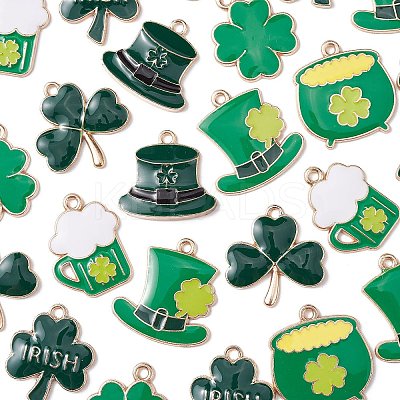 35Pcs 7 Styles Saint Patrick's Day Alloy Enamel Pendants ENAM-CJ0005-45-1