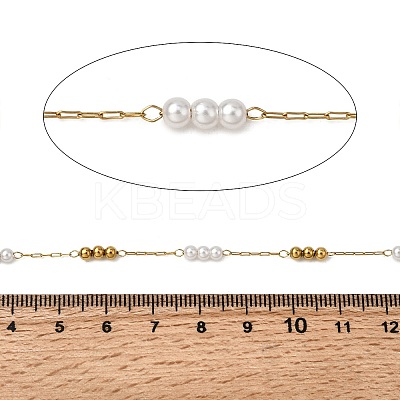 Handmade 304 Stainless Steel ABS Plastic Pearl Beaded Round Link Chains CHS-L032-01G-04-1