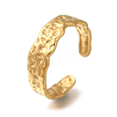 Textured 304 Stainless Steel Open Cuff Ring for Women RJEW-F161-02G-16-1