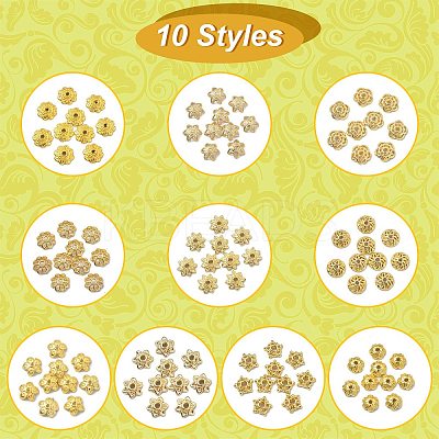 100Pcs 10 Styles Brass Bead Caps KK-CJ0002-08-1