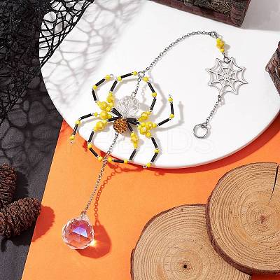 Spider Glass Beaded Hanging Ornaments HJEW-TA00172-01-1