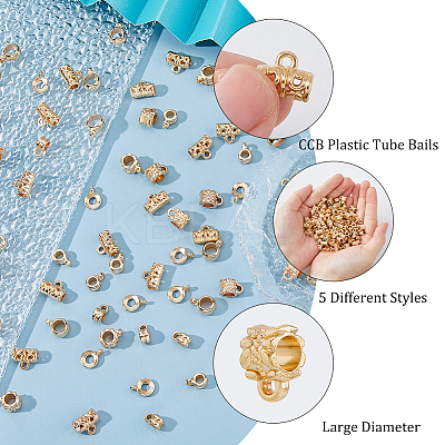 300Pcs 5 Styles CCB Plastic Tube Bails CCB-DC0001-19G-1