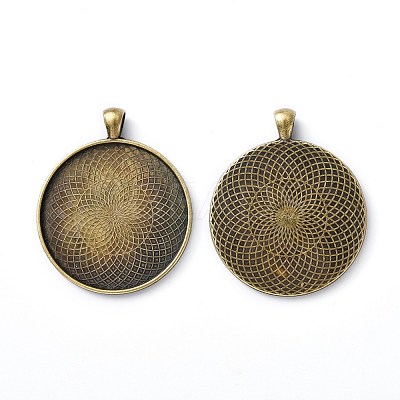 Tibetan Style Flat Round Alloy Big Pendant Cabochon Settings X-TIBEP-Q049-09AB-NR-1