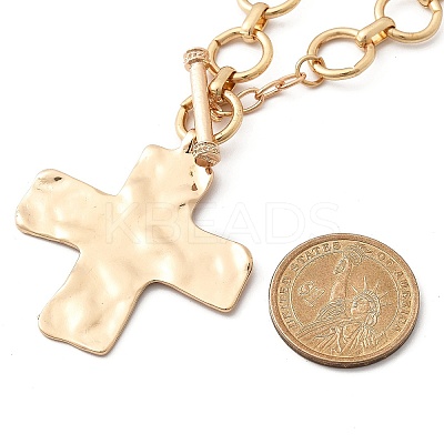 Alloy Textured Cross Pendant Ring Link Chain Necklaces for Women NJEW-B120-03-1
