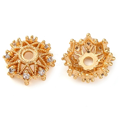Brass Micro Pave Clear Cubic Zirconia Bead Caps KK-K378-44G-1