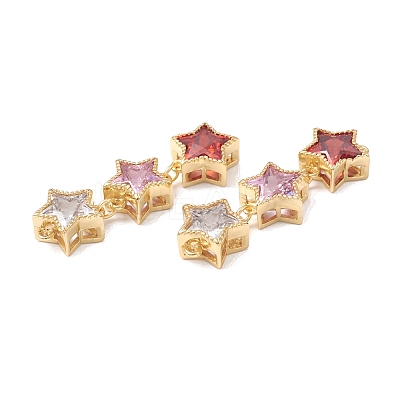 Rack Plating Brass Cubic Zirconia Connector Charms KK-G452-24G-1