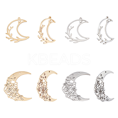8Pcs 4 Style 201 Stainless Steel Pendants STAS-UN0044-22-1