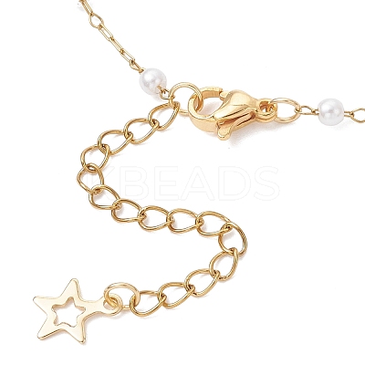 Round ABS Imitation Pearl Beads & 304 Stainless Steel Link Chain Tassel Anklets for Women AJEW-AN00738-03-1