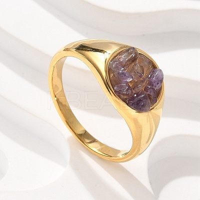 Round Natural Amethyst Chips Finger Rings RJEW-D303-03G-03-1