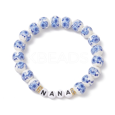 Handmade Flower Printed Porcelain Beads Stretch Bracelets for Women BJEW-JB13265-1