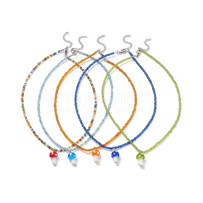 Mushroom Handmade Lampwork Pendant Necklaces for Women NJEW-JN03982-1