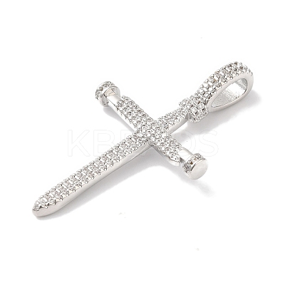 Rack Plating Brass Micro Pave Clear Cubic Zirconia Pendants KK-B092-05P-1