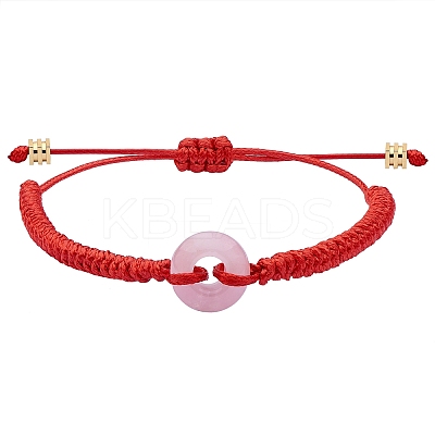 Natural Rose Quartz Donut Braided Bead Bracelet BJEW-SW00047-02-1