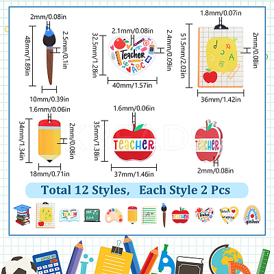 24Pcs 12 Styles Teachers' Day Theme Opaque Acrylic Pendants MACR-SC0001-84-1