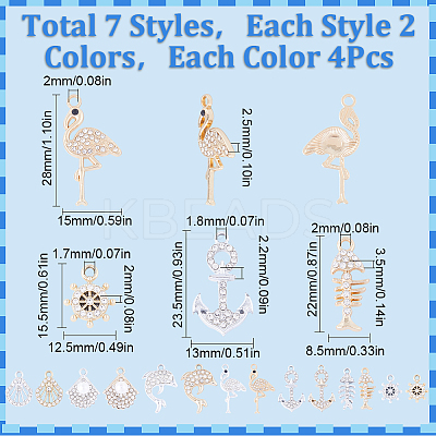 56Pcs 14 Style Alloy Crystal Rhinestone Pendants ALRI-SC0001-37-1