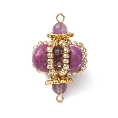 7Pcs 7 Colors Dyed Synthetic Imperial Jasper & Handmade Glass Seed Beaded Rhombus Connector Charms PALLOY-MZ00960-1