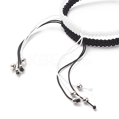 Enamel Yin Yang Matching Couple Braided Bead Bracelets Set BJEW-JB08557-1