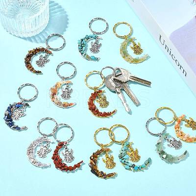 7Pcs Natural & Synthetic Gemstone Keychains KEYC-FS00044-01-1