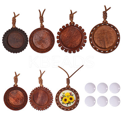 DIY Flat Round Wood Pendant Neckalces Making Kits DIY-CA0007-06-1