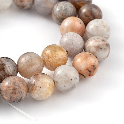 Natural Bamboo Leaf Agate Round Bead Strands G-M248-8mm-04-1