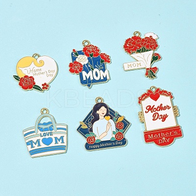24Pcs 6 Styles Mother's Day Alloy Enamel Pendants FIND-FS0003-90-1
