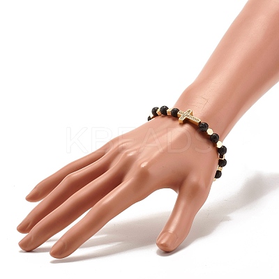 Cross Cubic Zirconia Beads Stretch Bracelet BJEW-JB07198-1