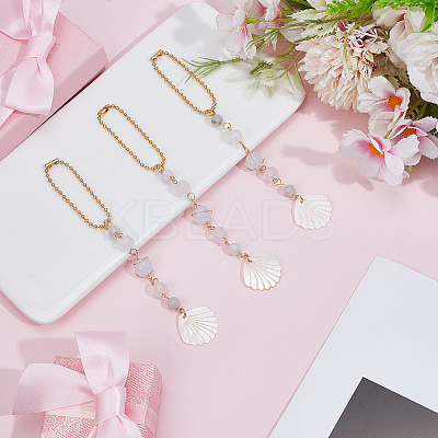 3Pcs Natural White Jade & White Crazy Lace Agate Round Beaded Pendant Decoration HJEW-DR00225-1
