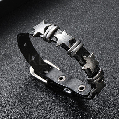 2Pcs Retro Punk Hip-Hop Pentagram Leather Bracelet BJEW-CL0001-41-1