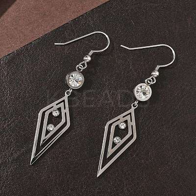 304 Stainless Steel Rhombus Dangle Earrings EJEW-Z129-10P-1