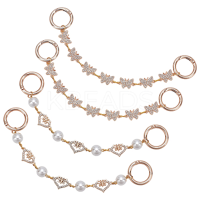 4Pcs 2 Styles Butterfly Heart Alloy Crystal Rhinestone & ABS Imitation Pearl Shoe Chain Decorations HJEW-AR00020-1