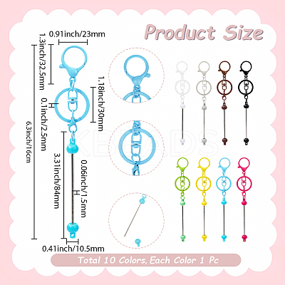 10Pcs 10 Colors Alloy Bar Beadable Keychain Clasps FIND-SC0017-20-1