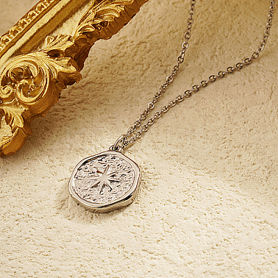 Non-Tarnish Star 304 Stainless Steel Pendant Necklace with Cable Chains UG2182-2-1