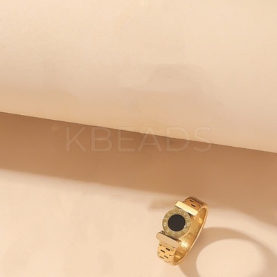 Flat Round with Watch Shape 304 Stainless Steel with Acetic Acid Finger Rings FS-WGD711C-03-1