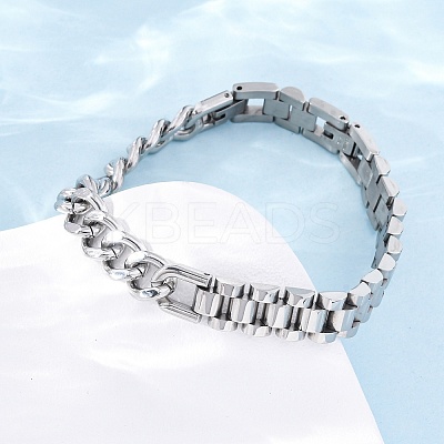 304 Stainless Steel Cuban Link & Panther chain Bracelets for Women Men BJEW-R018-11P-1