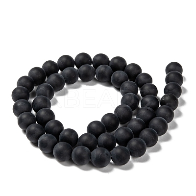 Grade A Round Frosted Natural Black Agate Beads Strands X-G447-4-1
