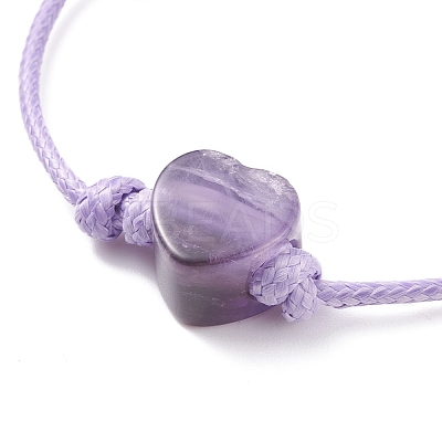 Natural Amethyst Heart Braided Cord Bracelet BJEW-JB07685-05-1