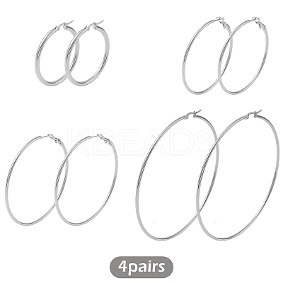 4 Pairs 4 Styles Stainless Steel Hoop Earrings EJEW-YW0001-14P-1