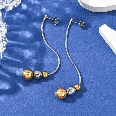 304 Stainless Steel Two Tone Round Tassel Stud Earrings EJEW-A136-05B-GP-1
