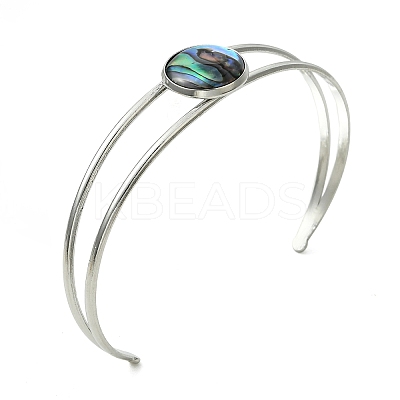 3Pcs 3 Styles Natural Abalone Shell 304 Stainless Steel Open Cuff Bangle Sets with Enamel BJEW-JB14413-02-1