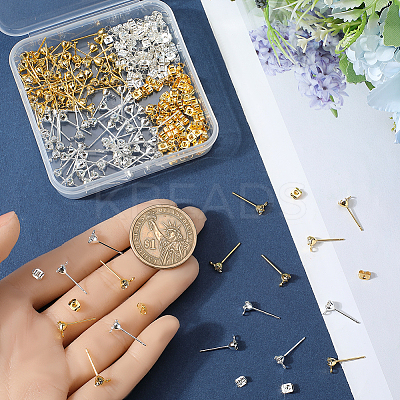 120Pcs 2 Colors Brass Post Earring Findings KK-SP0002-35-1