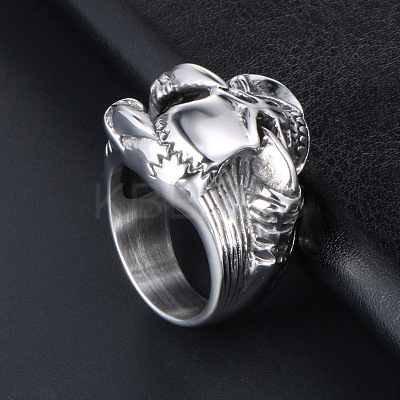 304 Stainless Steel Skull with Claw Finger Ring SKUL-PW0002-031F-P-1