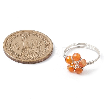 Flower Natural Green Aventurine & Carnelian & Amethyst & Apatite Finger Rings RJEW-TA00158-1
